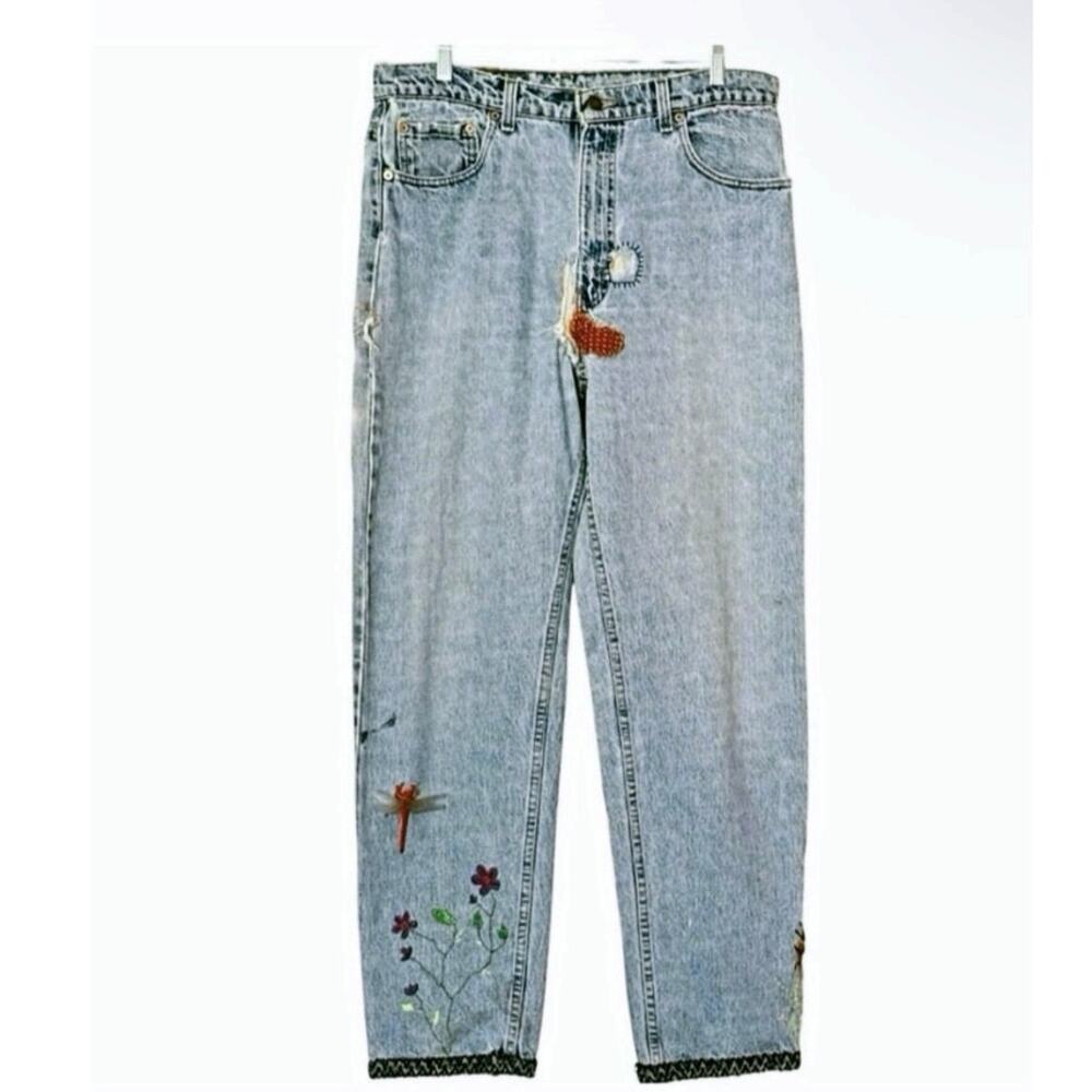LEVI'S reworked upcycled vintage CUSTOM boho patchwork garden bugs insects 32 - Picture 4 of 12